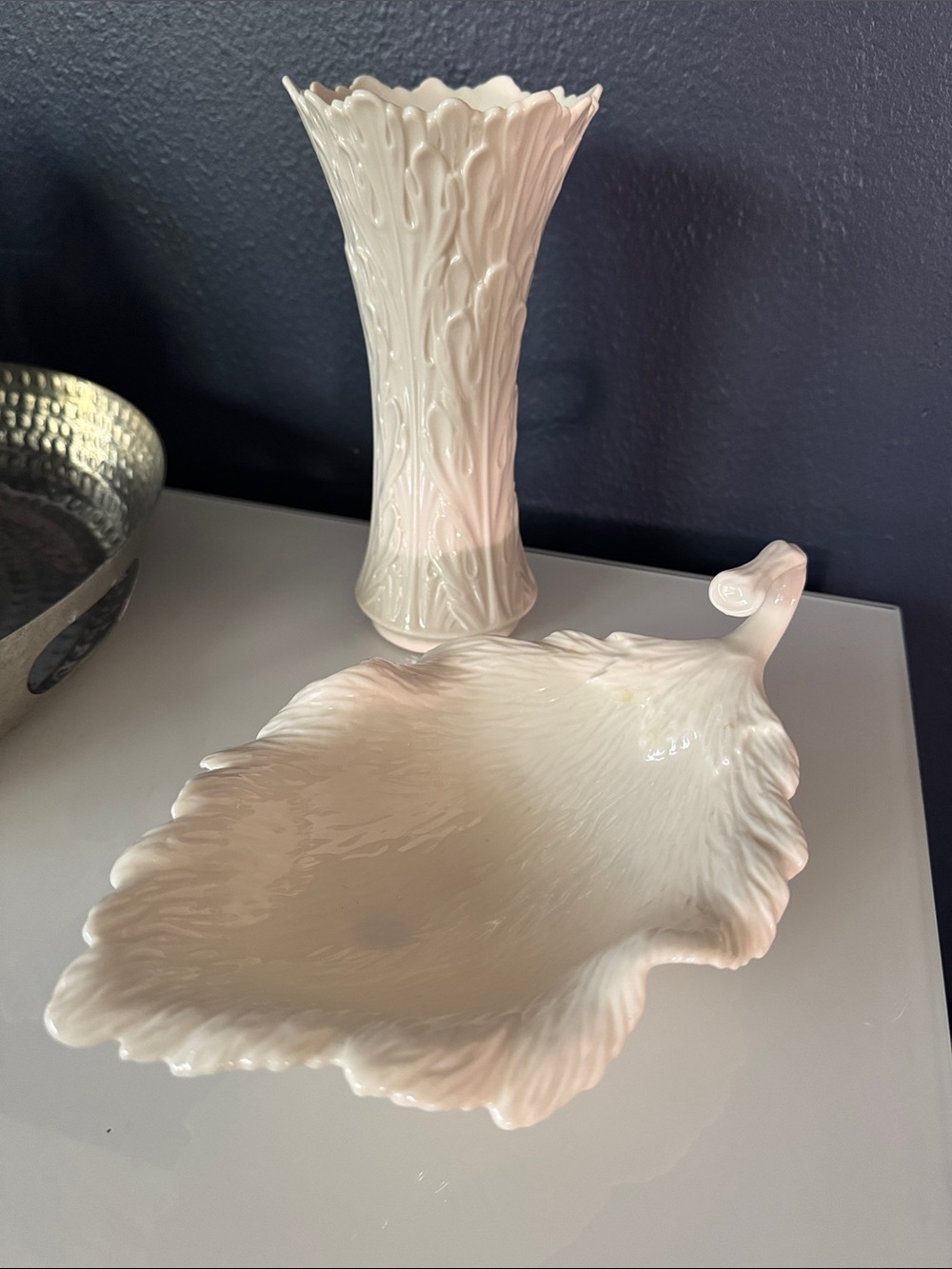 Lenox Cream Vase & Cream Leaf Handle - Two Items